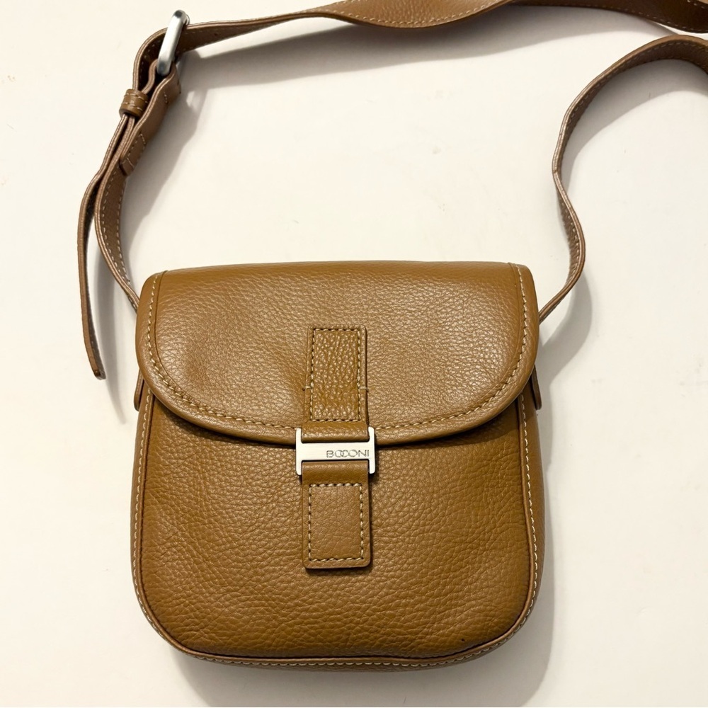 BOCONI Tan Leather Crossbody Bag with Adjustable Strap